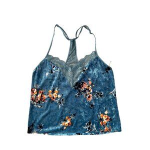 In Bloom Intimates Camisole Velvet Velour Floral Tank Teal ( M )